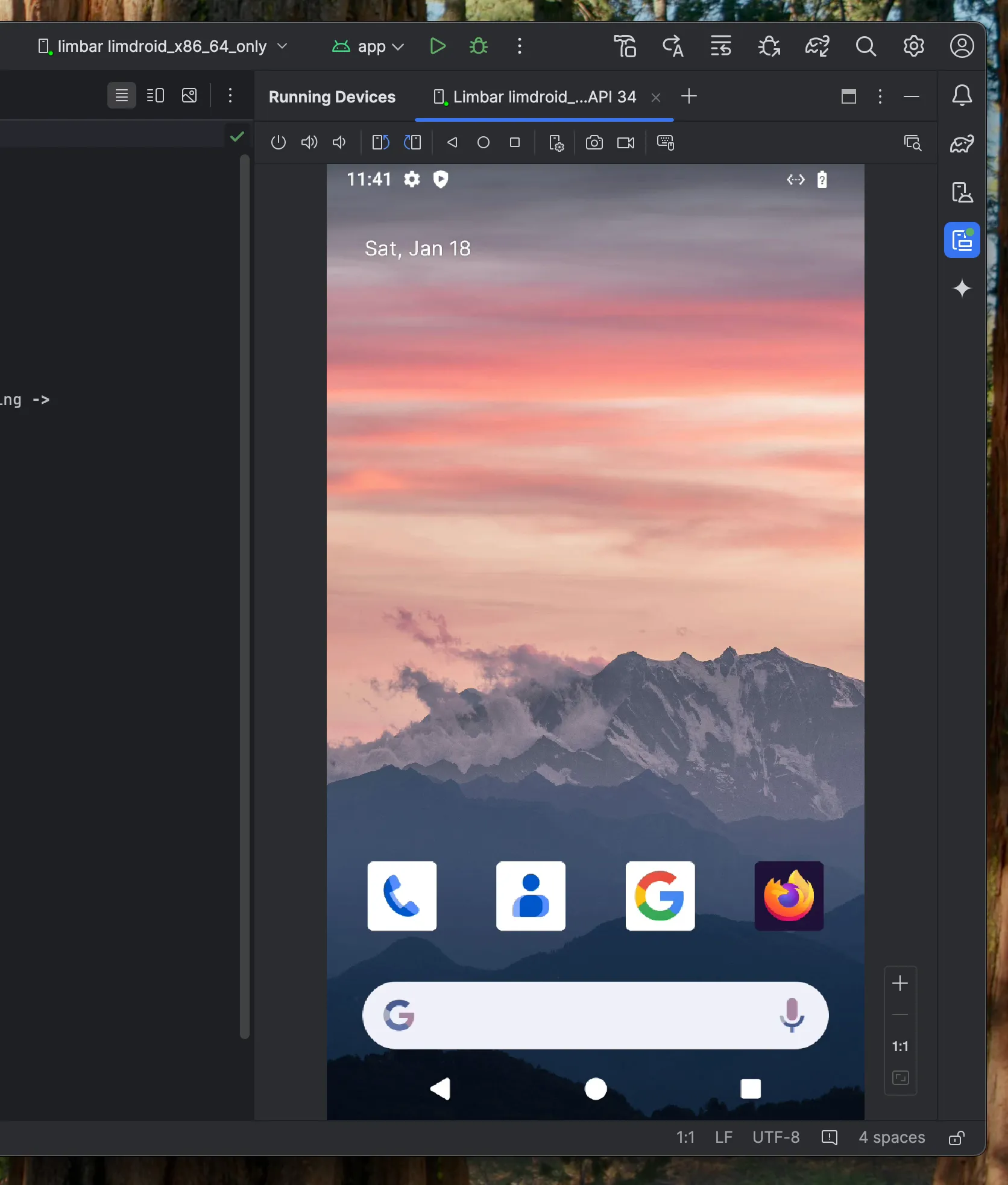 Android Studio streaming the Limbar emulator instance